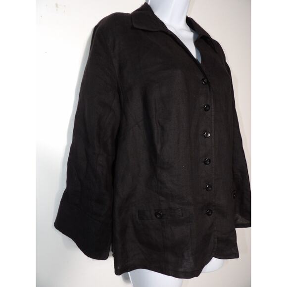 Talbots Irish Linen Blouse 12W Black Button Up Beach Lagenlook Coastal Casual - Picture 5 of 9